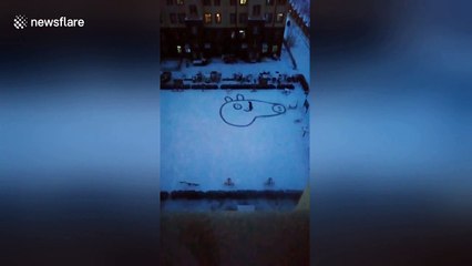 Father creates giant Peppa Pig out of snow for daughter