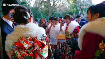 Japan's young adults celebrate Coming of Age Day with song and dance