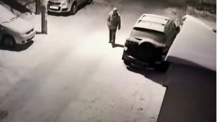 Cet homme veut donner un coup de pied à un chien mais le karma le punit direct.