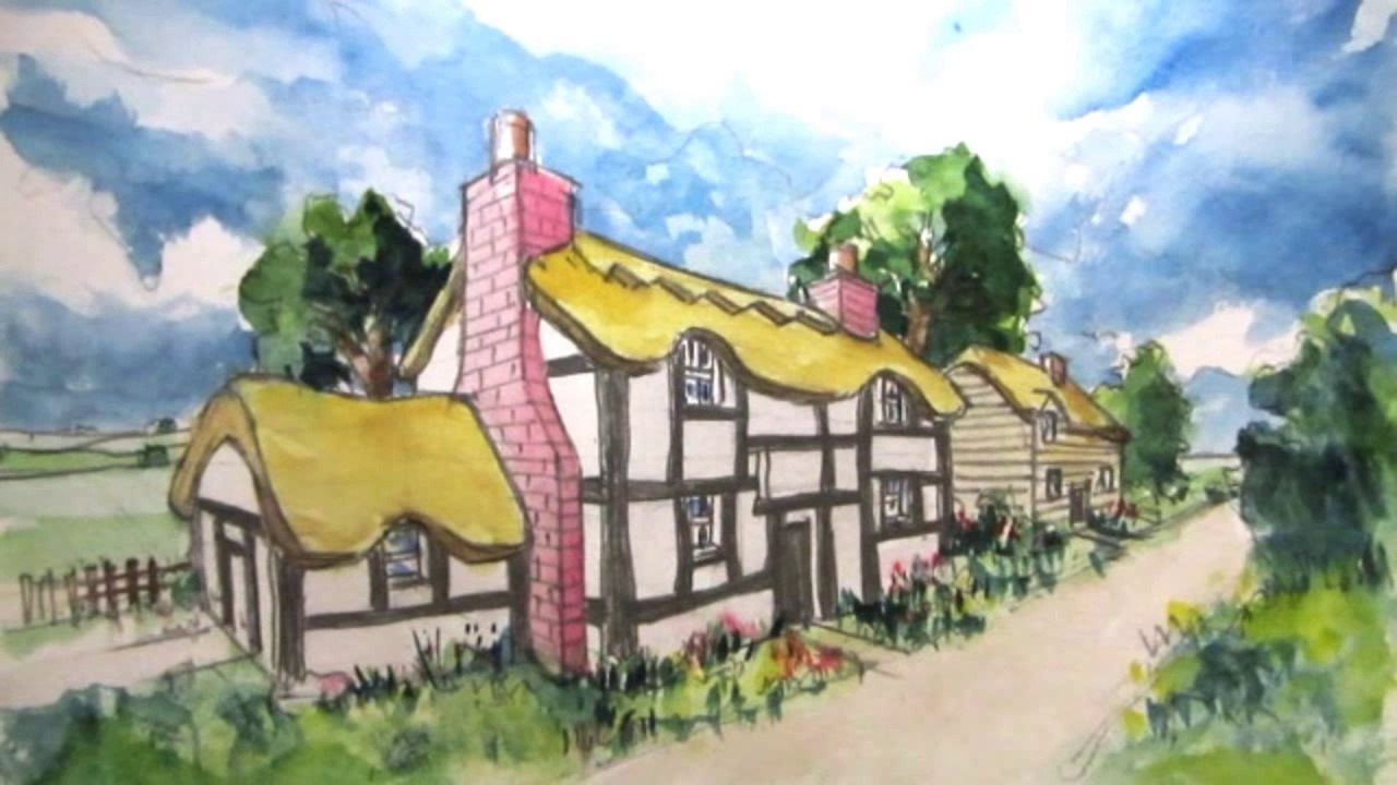 Comment dessiner une maison de campagne dans une perspective à deux points: Color Wash | How to Draw a Cottage House in Two-Point Perspective: Colour Wash