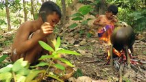 Primitive Technology - Wow! Smart Boy Cooking Eggs on a Coconut