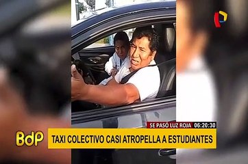 Colectivero informal casi atropella a un grupo de estudiantes tras pasarse la luz roja