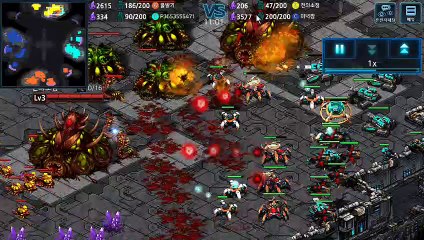 원본 모바일 스타크래프트 프로토스  1 vs 2 소환 향연  스타커맨더  starcraft clone Real Time Strategy