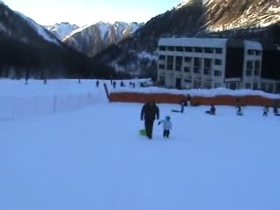 papa pingouin fait de la luge