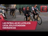 Policías de Neza patrullan calles en bici por escasez de combustible