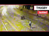 Police thank two have-a-go-hero pals captured on CCTV rugby tackling a wanted man | SWNS TV