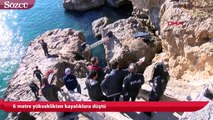 6 metre yükseklikten kayalıklara düştü