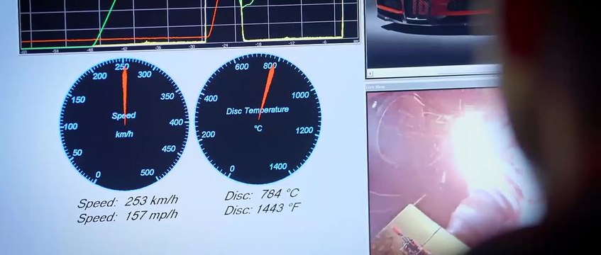 Test d'un frein de voiture Bugatti : il par en étincelles et flammes !
