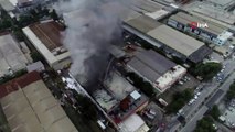 Çiğli'de yanan kuruyemiş fabrikası havadan görüntülendi