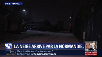 La neige tombe depuis plus d'une heure à Rouen, entre 1 et 5 cm au sol sont prévus