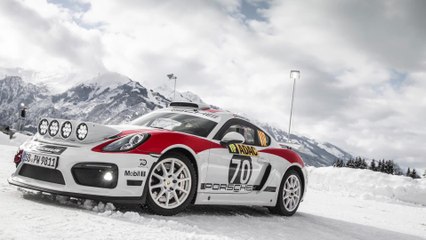 Demo run for the Porsche Cayman GT4 Rallye on snow and ice