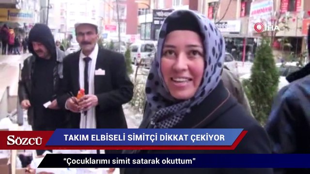 Takım elbiseli simitçi dikkat çekiyor