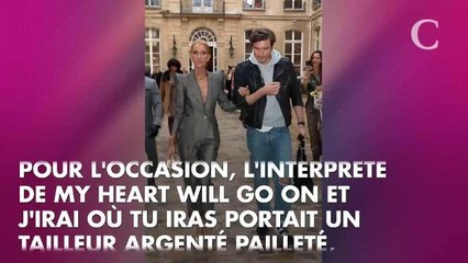 PHOTOS. Céline Dion : costume argenté et épaulettes, son look scintillant pour assister au défilé Ronald Van Der Kemp à Paris