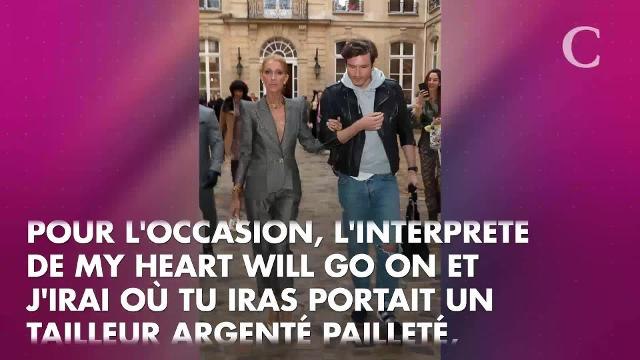 PHOTOS. Céline Dion : costume argenté et épaulettes, son look scintillant pour assister au défilé Ronald Van Der Kemp à Paris