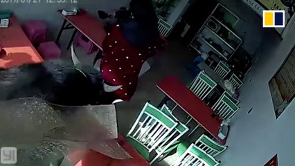 Woman chased by out-of-control buffalo in China