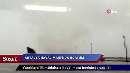 Antalya Havalimanı’nda fırtına nedeniyle otobüs devrildi
