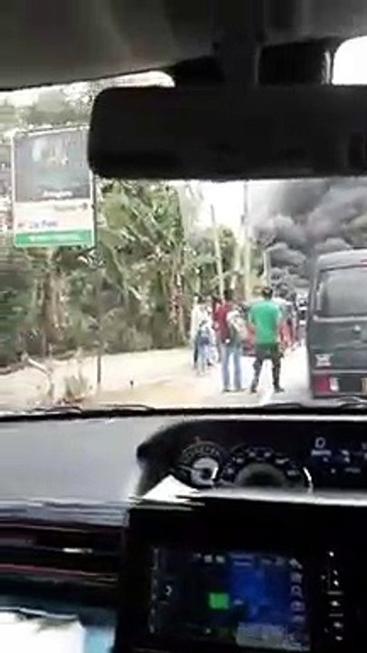 Bus fired while traveling