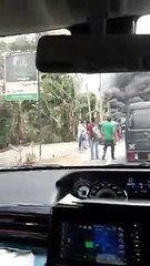 Bus fired while traveling