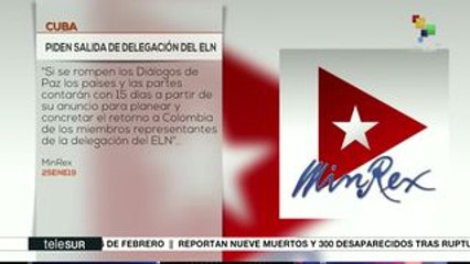 Cuba pide aplicación de protocolo para retorno del ELN a Colombia