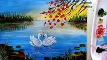 Beautiful Swan Pair in a Lake | Lake Scenery Painting | Acrylic Painting Tutorial