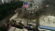 Güngören'deki fabrika yangını havadan görüntülendi