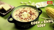 Burnt Garlic Corn and Basil Soup