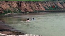 Dicle Nehrinde mahsur kalan 4 at, itfaiye ekipleri tarafından kurtarıldı