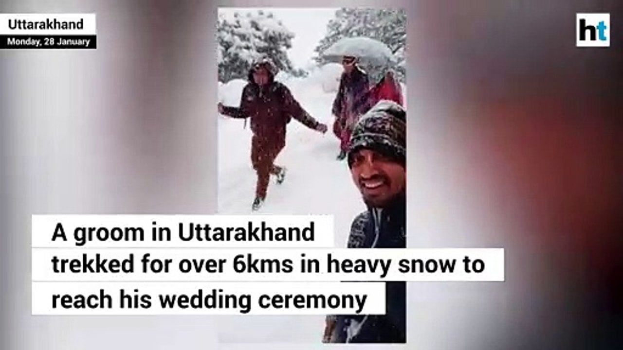 Groom treks in heavy snow to reach his wedding ceremony in Uttarakhand