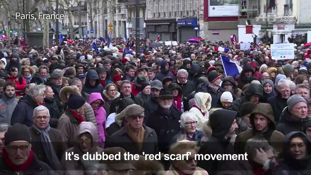 'Red scarf' protesters march against 'yellow vest' violence