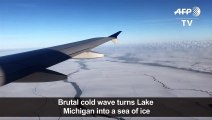 Aerial images of frozen Lake Michigan on Chicago's coastline