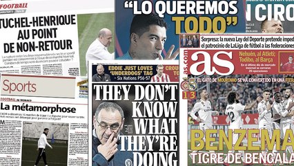 下载视频: La presse espagnole s’enflamme pour la «bête» Karim Benzema, la sortie de Maurizio Sarri fait grand bruit en Angleterre