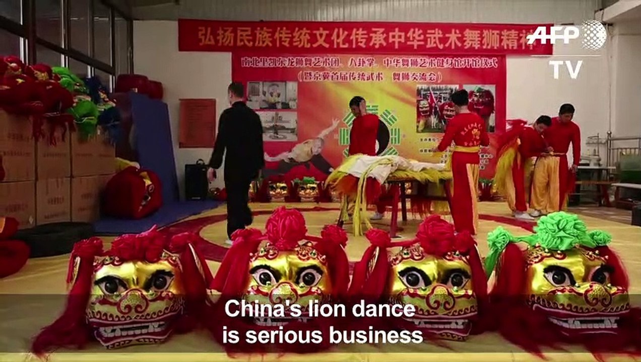 Chinese lion dancers train hard for upcoming CNY celebration