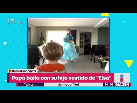 Papá baila Let It Go con su hijo, ambos vestidos de Elsa de FROZEN | Noticias con Yuriria