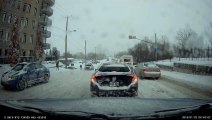 Cyclist Slips in a Snowstorm