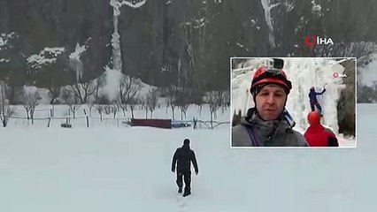 Buz Şelalesine Nefes Kesen Tırmanış Havadan Görüntülendi