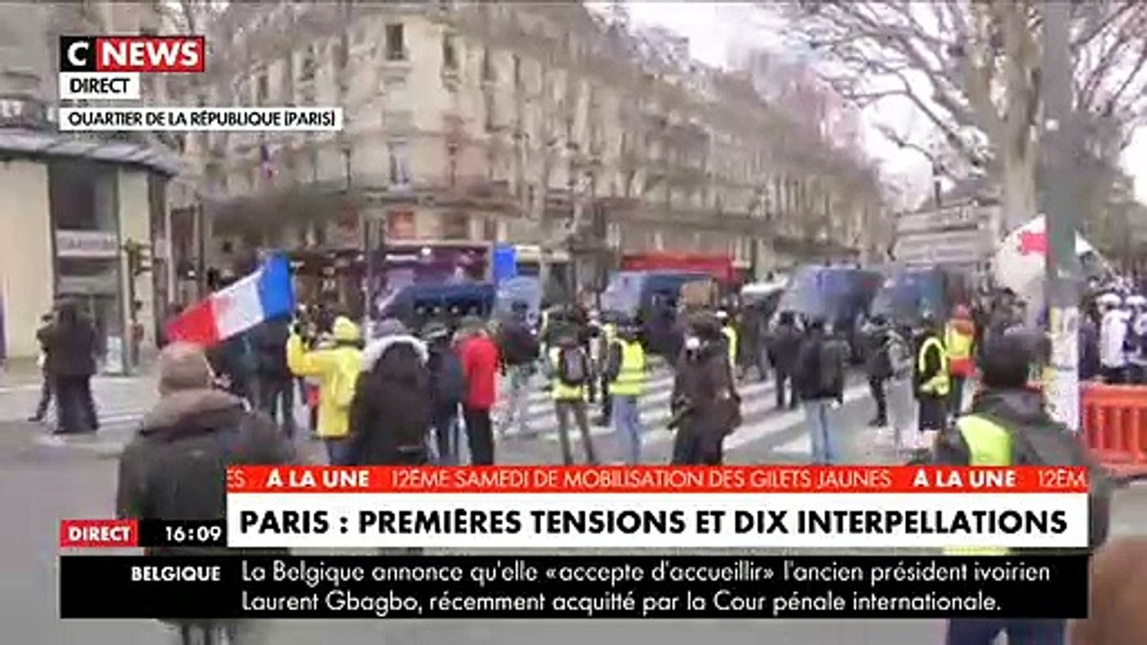 Les incidents qui se déroulent à Paris depuis maintenant plus d'une heure, Place de la République - le 2 fevrier 2019