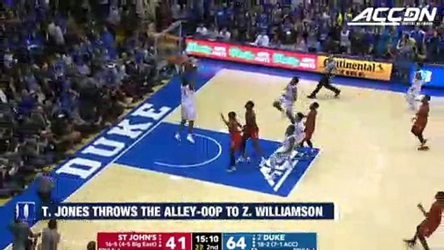 Duke's Zion Williamson Throws Down The Tre Jones Alley-Oop