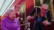 La Reina Isabel II y su perro corgi, se convierten en dibujos animados