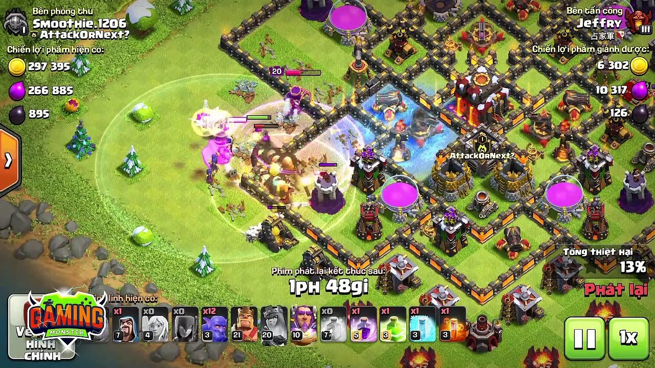 Lính lv 20 VS lính lv 40 3 sao luôn - Trận đánh hay - Clash of clans