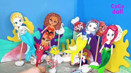 Mermaid Ariel's birthday Party Disney princess Frozen Elsa Moana and Snow White paper dolls