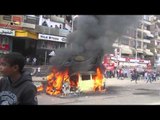 انصار المحظورة يشعلون النار بسيارة بث قناة التحرير