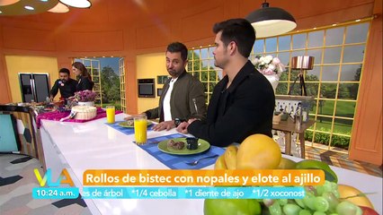 ¡Rollos de bistec con nopales y elote al ajillo, qué sabrosura!
