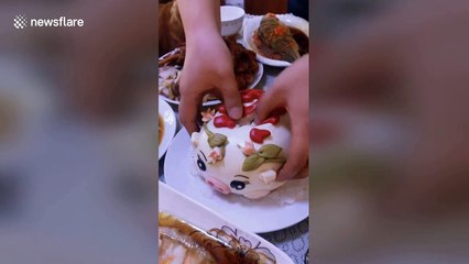 This steamed piggy bun has a fun surprise filling