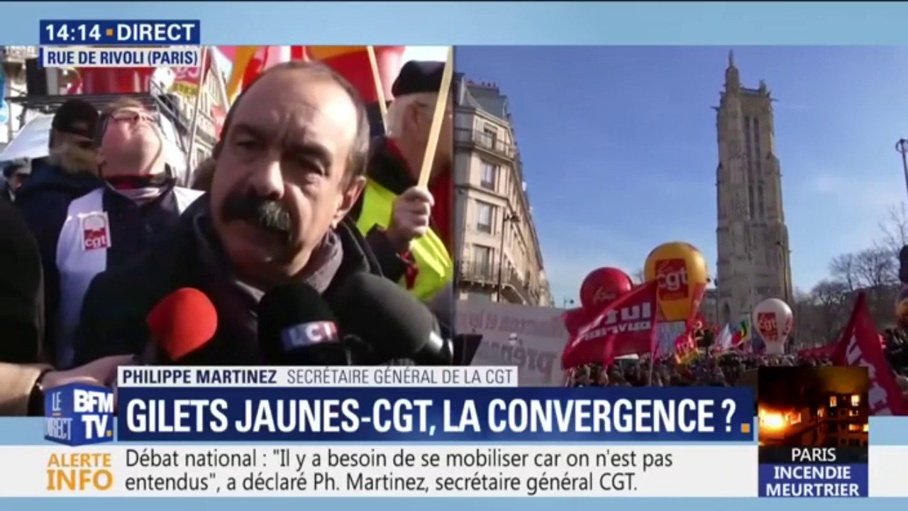 Philippe Martinez sur les gilets jaunes: "Quand on porte les mêmes choses, il n'y a aucune raison pour qu'on ne défile pas ensemble"