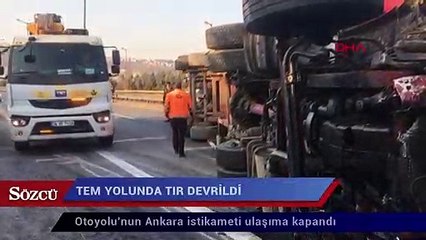 Download Video: TEM yolunda TIR devrildi