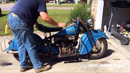 Скачать видео: Crazy Cold Start BIG OLD MOTORCYCLE Indian Chief Engines and Sound