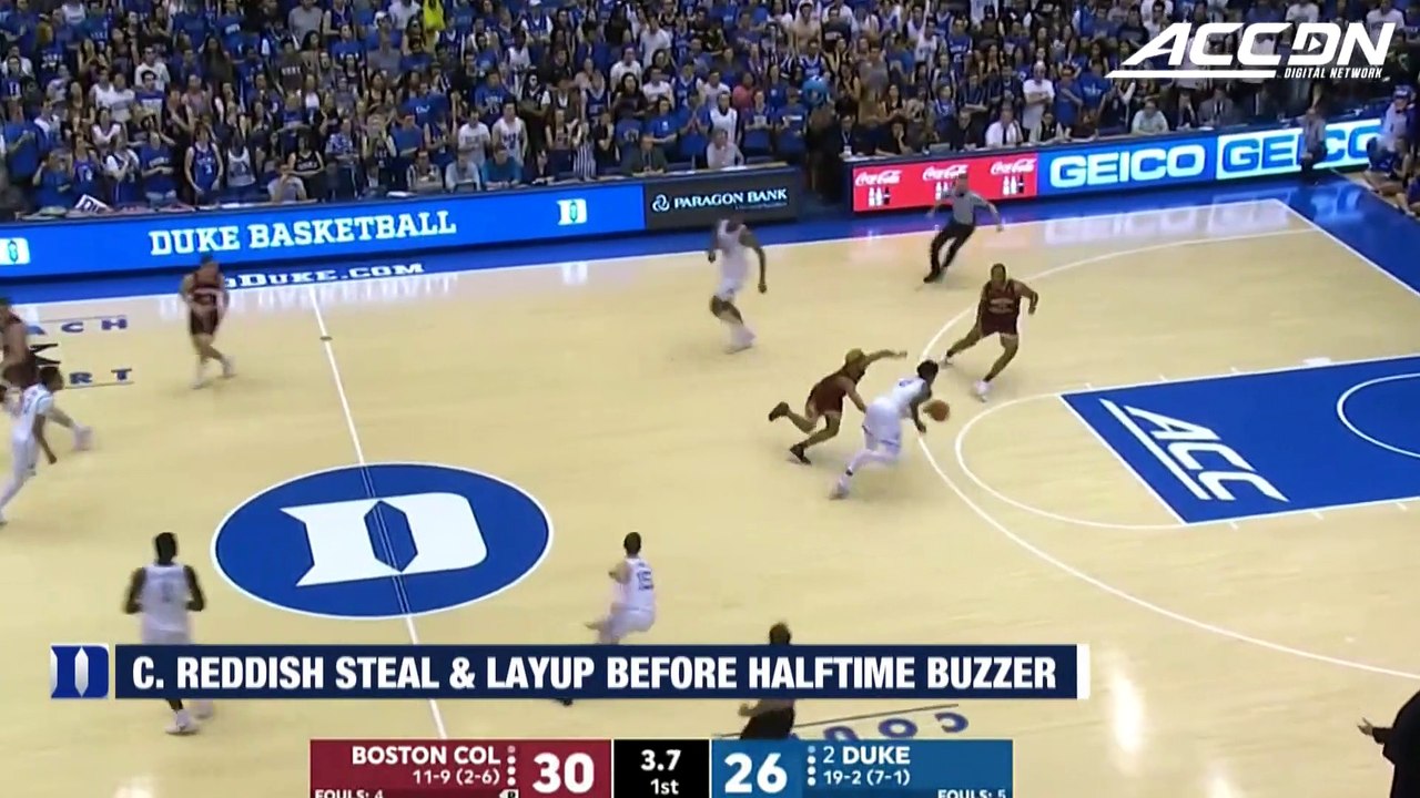 Duke's Cam Reddish With A Steal And Layup Beats Halftime Buzzer