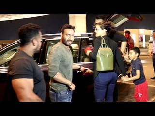 Ajay Devgan With Family - Wife Kajol & Son Yug At Airport