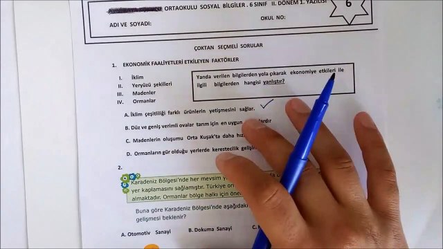 6. Sınıf SOSYAL BİLGİLER 2. Dönem 1. Yazılı Soruları ve Çözümü 2018