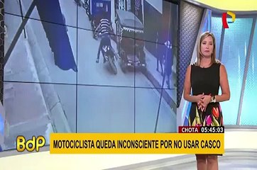 Chota: motociclista choca y queda inconsciente por no usar casco de seguridad